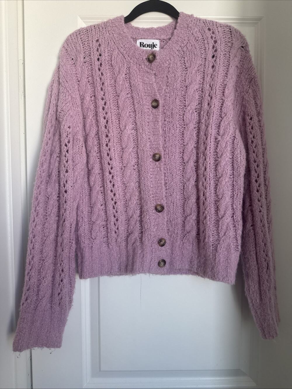 Rouje Paris Light Pink Purple Fuzzy Alpaca Wool Cardigan Sweater Medium 36 *Read